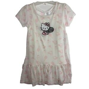 Hello Kitty Sanrio Dress 4T White Pink Mesh Double Layer Ruffle Flounce